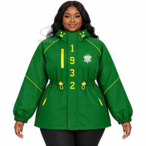 Chaqueta Impermeable con Capucha Verde para Mujer Chi Eta Phi, Cortavientos con Cremallera Completa, Cintura Ajustable con Cordón, Abrigo Anorak para Exteriores - Product Image 5