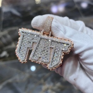 Rose Gold Plated Hip Hop Style Letter Moissanite Iced Out Name Charm Emerald Cut Claw Set Party Jewelry <b>Gift</b> - Product Image 1
