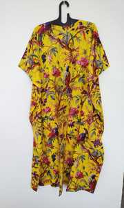 Robe kaftan en coton indien faite à la main, imprimé oiseaux, kimono léger et confortable, vêtement de plage pour femmes - Product Image 3