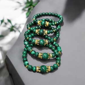 High Quality Natural Malachite Gemstone Bracelets with Copper Charms Non-dyed Gemstone Bracelet Jewelry <b>for</b> Men Women Wholesale - Product Image 4