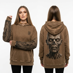 Sweat à capuche beige vieilli pour femme, imprimé fil de fer barbelé, sweat-shirt graphique personnalisé, pull vintage beige Ghost Town, vente en gros - Product Image 3