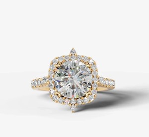 Anillo de Moissanita de Corte Redondo, Plata de Ley 925, Chapado en Oro Amarillo, Anillo Clásico de Lujo para Compromiso, Boda, Novia, Promesa, Elegante - Product Image 1