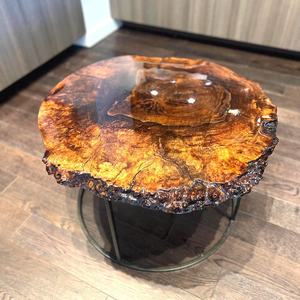 Golden Ember Burl Wood <b>Epoxy</b> Side <b>Table</b> – Handcrafted Live Edge <b>Coffee</b> <b>Table</b> with Resin Finish Molten Gold <b>Epoxy</b> Side <b>Table</b> - Product Image 4