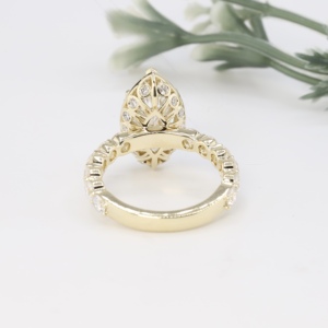 แหวนหมั้นเพชรทรงมาร์คีส์สีเหลืองทอง  เพชรเลี้ยงในห้องปฏิบัติการ  แบบคลาสสิก  วงแหวนแต่งงานแบบซ่อนรัศมี  เครื่องประดับชั้นดีสำหรับผู้หญิง - Product Image 4
