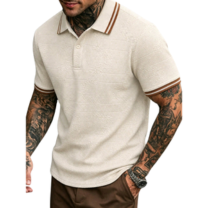 <b>Men</b> Solid Jersey Front Logo for Shirt Short Sleeve Knitted Cotton Casual Breathable Turn Collar Summer Fashion <b>Top</b> OEM Service - Product Image 3