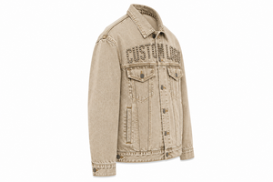 Veste en jean personnalisée avec logo pour homme, décontractée, en coton délavé, avec lettres perlées sur le devant, col rabattu, simple boutonnage - Product Image 3