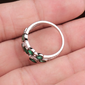 Wholesale 925 Sterling <b>Silver</b> Natural Round <b>Emerald</b> Scattered Bezel Triple Band <b>Ring</b> Memoria Jewels - Product Image 6