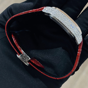 Rose Gold Tone Moissanite Diamond Unisex Red Leather Strap <b>Arabic</b> Dial Luxury Fashion Analog Mechanical Wrist <b>Watch</b> Stainless - Product Image 4