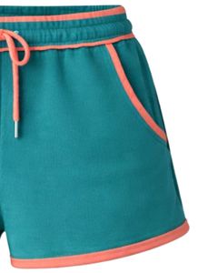 Shorts en molleton de coton personnalisés pour femmes, couleur turquoise avec contraste corail, taille élastique, décontractés, pour l'été, sport et détente, fabricant - Product Image 3