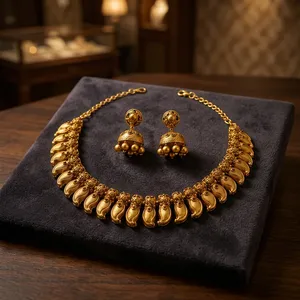 Traditional Gold-Plated Metal Pin Necklace Set Matching Earrings Handmade Irregular Shape Jewelry Wedding Decoration Gift - Product Image 5