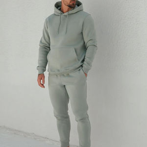 Ensemble de survêtement décontracté 2 pièces pour homme : sweat à capuche et pantalon de jogging en coton respirant pour l'entraînement et le sport - Product Image 1