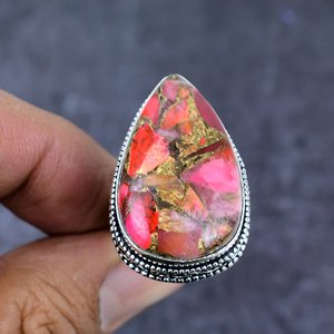 Anillo de declaración vintage hecho a mano con gema de cobre rosa en forma de pera con corte esmeralda, engaste de canal, chapado en plata 925, para citas y bodas - Product Image 3