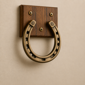 Porte-serviettes élégant inspiré de l'équitation, en forme de fer à cheval, avec un design décoratif en fer à cheval, finition métallique dorée antique - Product Image 4