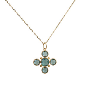 Collar con Colgante de Cruz de Topacio Azul, Engaste de Bisel, Piedras Redondas, Cadena de Latón, Joyería Unisex para Uso Diario V - Product Image 3