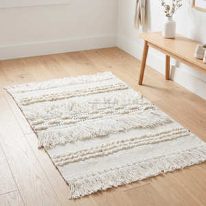 Alfombra Bohemia Personalizada de Algodón 3x6 Amarilla y Blanca, Alfombra Rectangular Resistente con Borlas Hechas a Mano para Sala de Estar - Product Image 3