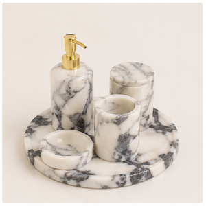 Ensemble d'accessoires de salle de bain en marbre blanc naturel de luxe, distributeur de savon, porte-brosse à dents et plateau en marbre, articles d'hôtel en gros - Product Image 2