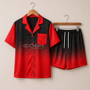 ชุดชุดนอนผ้าไหมซาตินของผู้หญิงสองชิ้นชุดเสื้อแขนสั้นไล่ระดับสี - Product Image 3