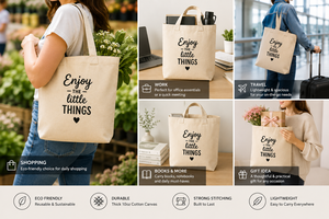 Bolsa de Lona 'Disfruta de las Pequeñas Cosas' Beige Unisex con Asa Corta, Frase Inspiradora, Abertura Superior, para Viajes y Compras de Verano - Product Image 5