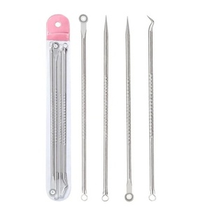 Kit Premium de 4 Piezas de Acero Inoxidable para Eliminar el Acné y los Puntos Negros, Herramientas Extractoras de Comedones y Espinillas para el Cuidado de la Piel de la Mujer, Uso Estético - Product Image 1