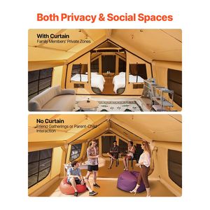 Tenda Gonfiabile per 8-12 Persone, Facile da Montare, con Pompa Manuale, 4 Stagioni, Lusso Glamping, 2 Lucernari, Materiale con Pali ad Aria per Campeggio - Product Image 3