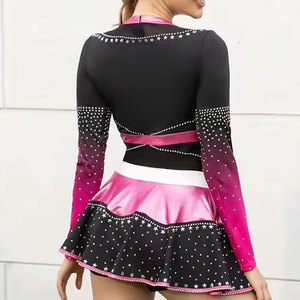 Uniforme de cheerleading Econex pour femmes adultes, noir et rose, ensemble jupe à manches longues, polyester, imprimé par transfert thermique, strass - Product Image 2