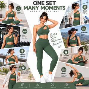 Conjunto Deportivo de Alta Calidad para Mujer Talla Grande, Sujetador Deportivo Asimétrico de un Hombro, Leggings de Cintura Alta, Ropa Deportiva Elástica en Cuatro Direcciones - Product Image 3