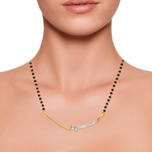 Élégant Mangalsutra plaqué or rose 18 carats en or jaune certifié IGI, chaîne à perles noires, géométrique, serti de diamants de laboratoire taillés - Product Image 4