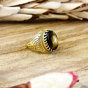 High Demand Boho Floral Gemstone <b>Ring</b> Tribal Brass <b>Rings</b> Women 18k Gold Plated Vintage Floral <b>Tiger</b> <b>Eye</b> <b>Ring</b> Wholesale/OEM/ODM - Product Image 1
