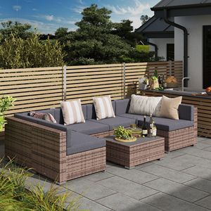 Moderno Conjunto de Muebles de Jardín de Mimbre Gris de 7 Piezas, Sofás de Jardín de 7 Piezas con Cojines para Reuniones Familiares y en el Hogar - Product Image 2