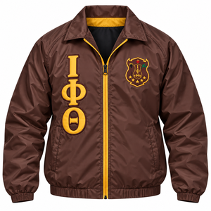 Iota Phi Theta Brown Gold Windbreaker <b>Jacket</b> <b>Mens</b> Full Zip Lightweight Long Sleeve Crest <b>Letter</b> Design Casual Outerwear - Product Image 3