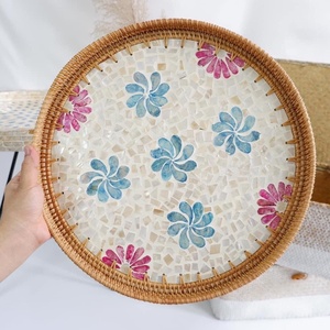 ถาดหวายทำมือ ตะกร้าหวายสานลายฝังมุก - Product Image 2
