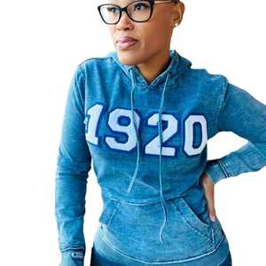 Sudadera con Capucha de Mezclilla Zeta Phi Beta con Bordado Chenille, Ropa de Sororidad Griega, Sudadera con Capucha Unisex de Algodón Premium - Product Image 6