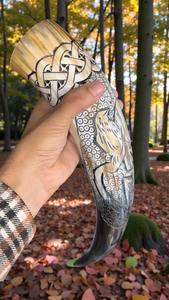 PERFECT ENTERPRISES Chopes à boire en corne de Viking, Verres à shot de bière, Design en laiton, Corne naturelle, Grande tasse à boire | - Product Image 5