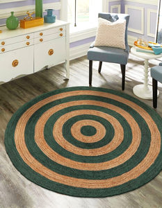 Alfombra Redonda Trenzada de Yute Natural Verde Oscuro, Alfombra Hecha a Mano para Piso de Casa de Campo, Decoración Rústica para Sala de Estar y Dormitorio - Product Image 1
