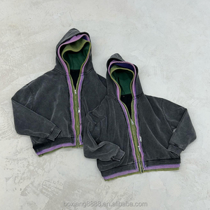 Custom Triple Layer <b>Zip</b> <b>Up</b> Hoodie Oversized Vintage Wash Fleece Streetwear <b>Jacket</b> OEM ODM Unisex Layered Hoodies - Product Image 2
