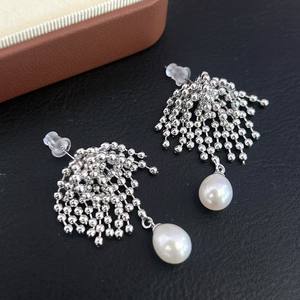 Women's Korean INS High-End Minimalist Niche Silver Fireworks Round Tassel <b>Earrings</b> Versatile <b>Fashion</b> <b>Drop</b> <b>Earrings</b> - Product Image 2