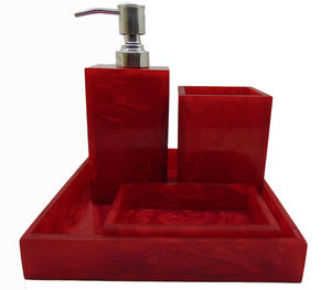 Polyresin 4 Pieces <b>Bathroom</b> <b>Set</b> <b>Dispenser</b> Toothbrush Holder Tumbler & <b>Soap</b> Dish - Product Image 1