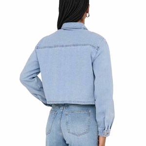 Camisa vaquera para mujer con manga abullonada, abotonada, de color liso, estilo casual holgado, manga tres cuartos, de algodón lavado a la piedra, estilo primavera - Product Image 5