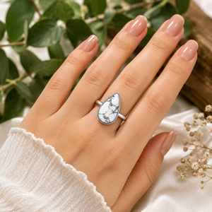 Natural White Buffalo Turquoise <b>Ring</b> 925 Sterling Silver Rhodium Plated Bezel Set Natural Cabochon Stone Wedding <b>Ring</b> - Product Image 6