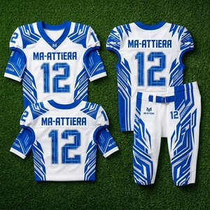 Custom White Blue American Football Jersey <b>Pants</b> Set <b>Padded</b> Team Uniform Wholesale Sportswear Manufacturer - Product Image 5