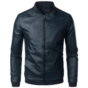 <b>Men</b> Genuine Leather Jacket Bomber Style Stand Collar Zip Up Leather <b>Coat</b> Winter Outerwear - Product Image 2