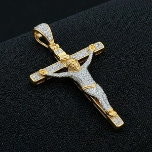 Diamond Crucifix <b>Cross</b> <b>Pendant</b> 18K Gold Filled Round Brilliant Cut Religious Christian Unisex Jewelry - Product Image 3