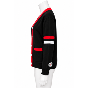 Women <b>Black</b> Red V-Neck <b>Cardigan</b> Full Sleeves Knitted Sweater Pockets Preppy Autumn Winter Wear Casual Trendy Outdoor 100% Cotton - Product Image 4