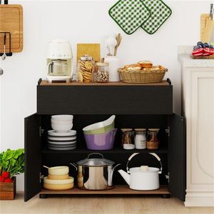 31.5\" Black Wood <b>Kitchen</b> Buffet <b>Sideboard</b> Cabinet with Push-to-Open Doors Storage for Dining Room - Product Image 5