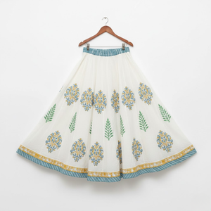 Falda Artesanal con Estampado Jaipuri, Falda de Algodón para Mujer, con Forro Astar, Ribete en Contraste, Cordón Ajustable, Estilo Étnico - Product Image 1