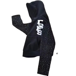 Sudadera con capucha de algodón de gran tamaño de alta calidad para hombres Diseño de lavado ácido Diamantes de imitación laminados Fabricantes personalizados Invierno - Product Image 3