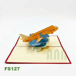 Carte pop-up 3D avion Kirigami artisanale, imprimée offset, en papier japonais, souvenir, carte de vœux, cadeau pour anniversaire et Saint-Valentin - Product Image 1