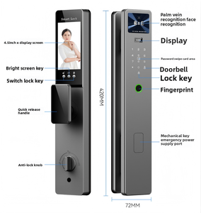 Serrure intelligente biométrique entièrement automatique avec écran 4,5 pouces, reconnaissance d'empreintes digitales et faciale, contrôle via l'application Tuya, stockage cloud, Wi-Fi, en alliage d'aluminium - Product Image 1