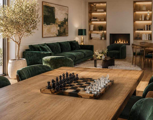 Jeu d'échecs de luxe haut de gamme fait main en bois et résine, pièces noires transparentes, emballage durable pour un jeu élégant - Product Image 5