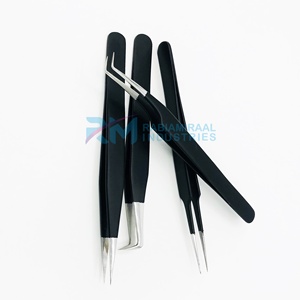 Pince à épiler RMI en acier inoxydable anti-magnétique 10 mm, revêtement noir, couleur argent, pointe fine, pour extensions de cils, poignée simple - Product Image 3
